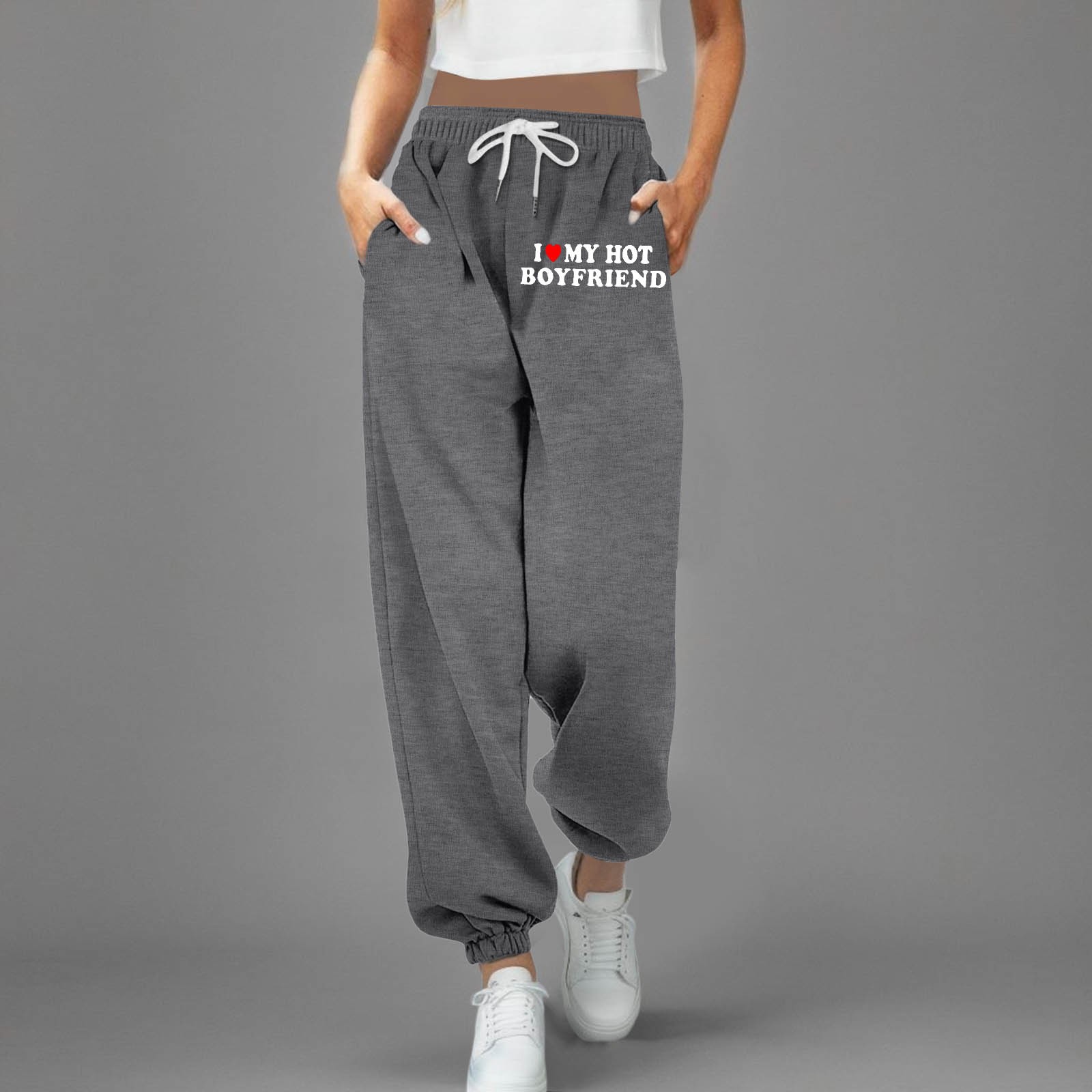thumbnail image 2 of Pantalones de chándal anchos y rectos con forro polar para mujer - Pantalones de yoga de cintura alta con bolsillos para hacer ejercicio/uso informal (S-XXL), 2 of 4